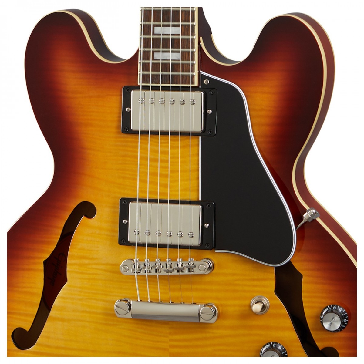Epiphone ES-335 Figured Semi-hollowbody Electric Guitar - Raspberry Tea Burst detail image 5